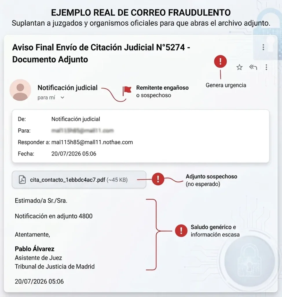 Fraude: Correo con una supuesta citación judicial
